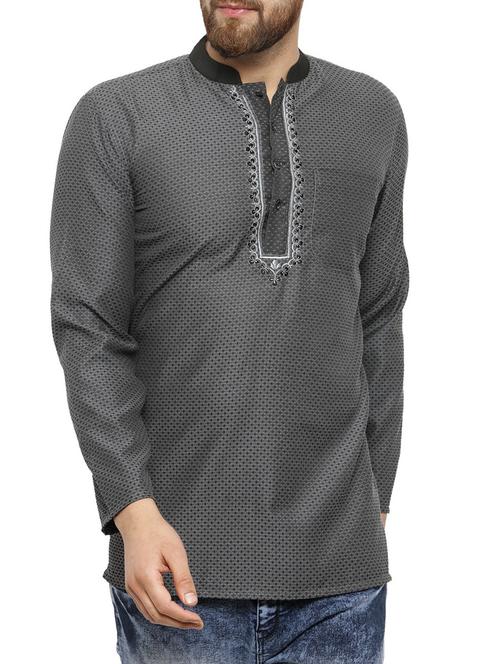 grey cotton short kurta - 14890654 - Standard Image - 1