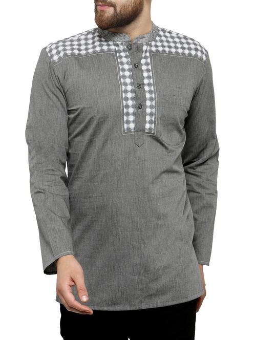 grey cotton short kurta - 14890659 - Very Small Image - 1