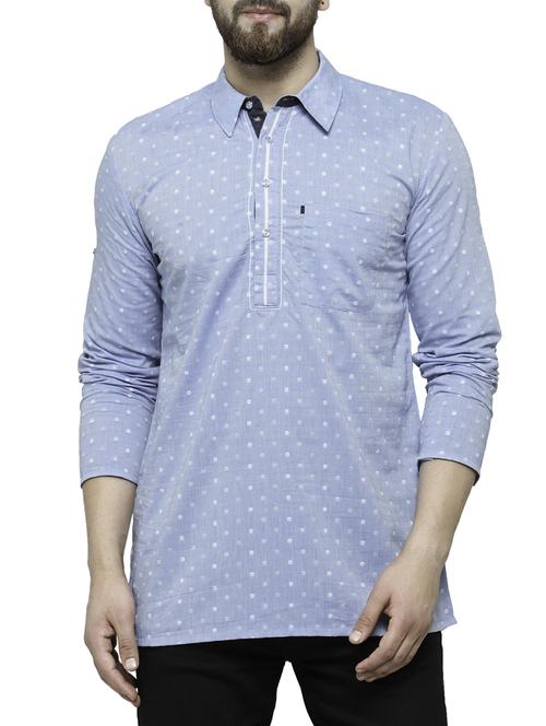 blue cotton short kurta - 14890661 - Standard Image - 1