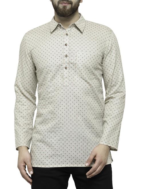 beige cotton short kurta - 14890663 - Standard Image - 1
