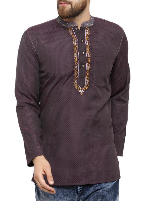 purple cotton short kurta - 14890665 - Very Small Image - 1