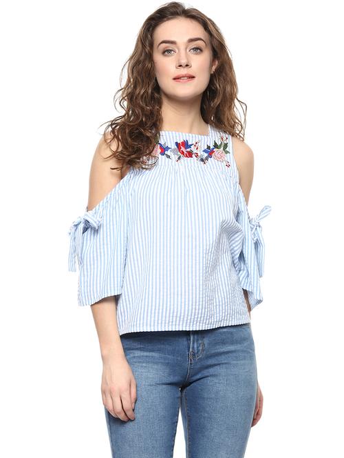 Embroidered side tie up sleeved top - 14890711 - Standard Image - 1