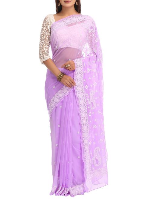 ada purple chikankari saree with blouse - 14890719 - Very Small Image - 1
