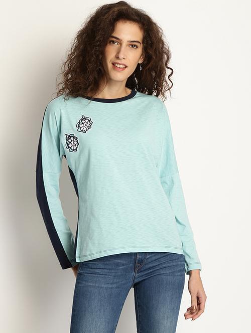 embroidered patch color block top - 14890801 - Standard Image - 1