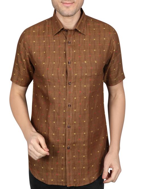 brown linen casual shirt - 14890816 - Very Small Image - 1