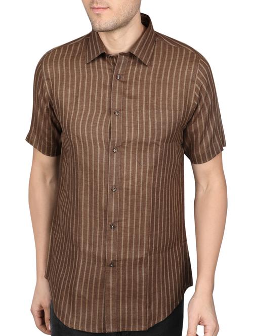 brown linen casual shirt - 14890847 - Very Small Image - 1