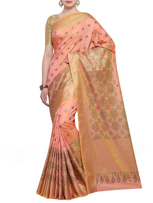 peach art silk woven saree with blouse - 14890866 - Standard Image - 1