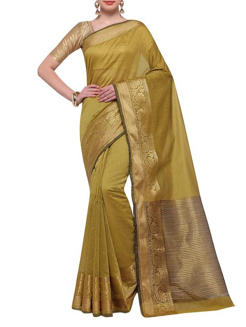 green cotton blend bordered saree with blouse - 14890884 - Standard Image - 1