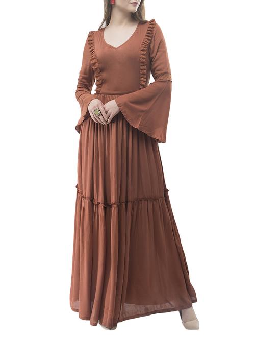 brown solid maxi dress - 14890927 - Standard Image - 1