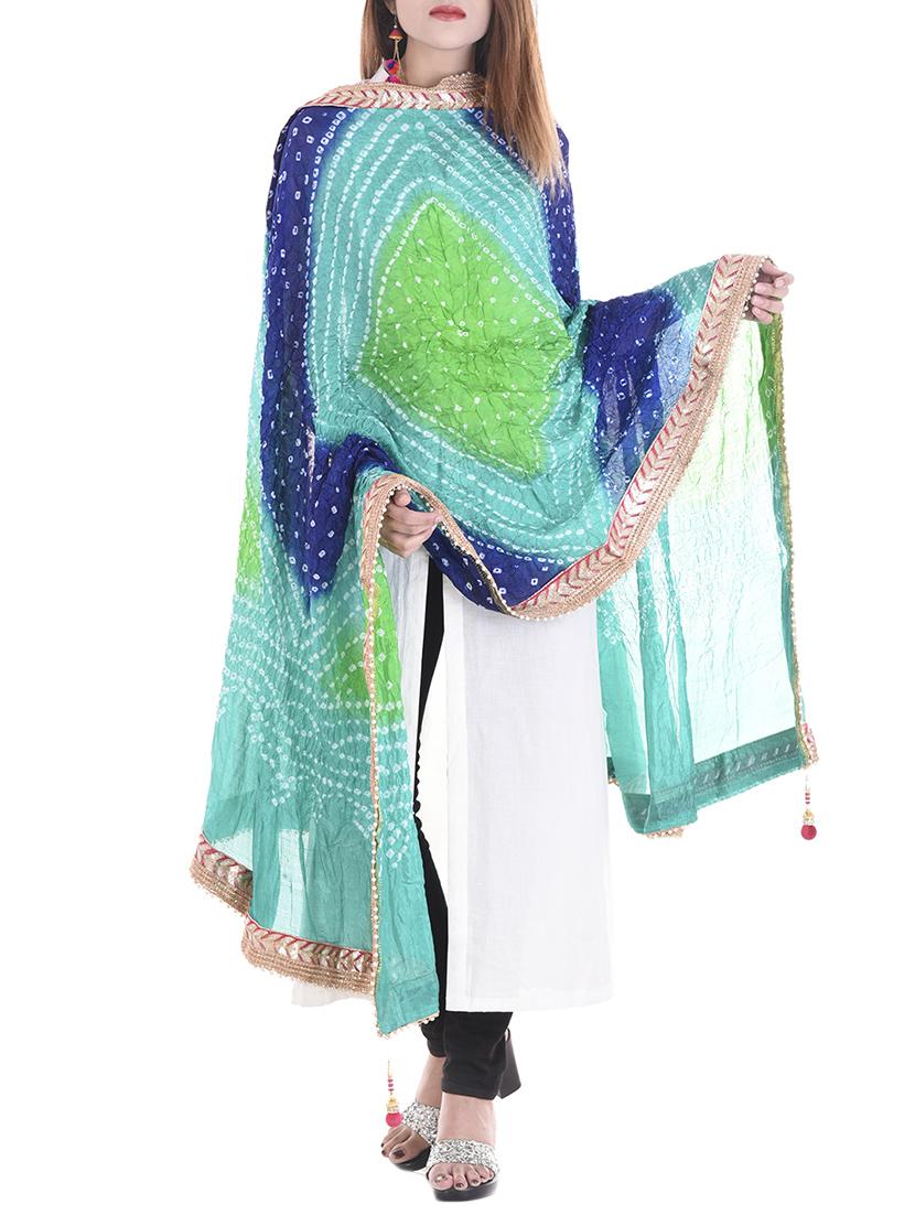 sky blue cotton bandhani dupatta - 14891095 - Zoom Image - 2