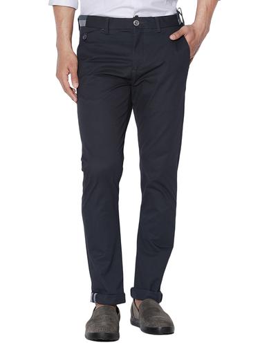 black cotton flat front casual trousers - 14891353 - Very Small Image - 1