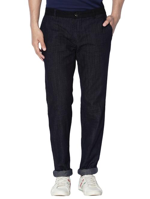 navy blue cotton plain jeans - 14891384 - Very Small Image - 1