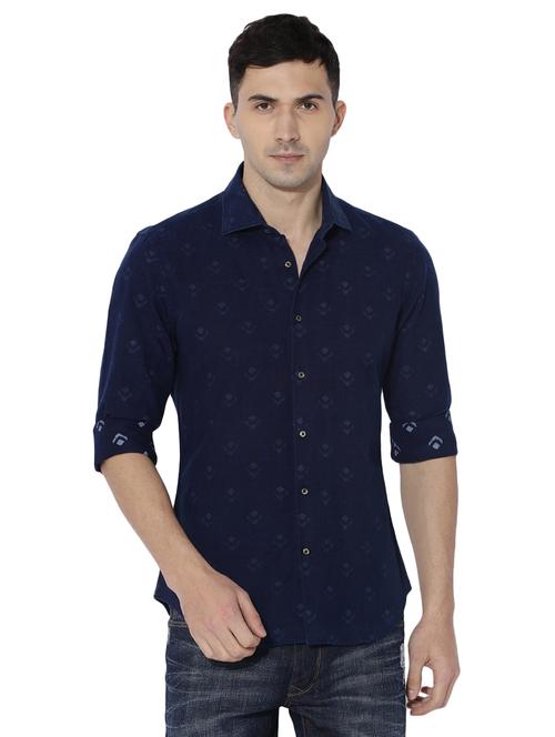 navy blue cotton casual shirt - 14891390 - Very Small Image - 1