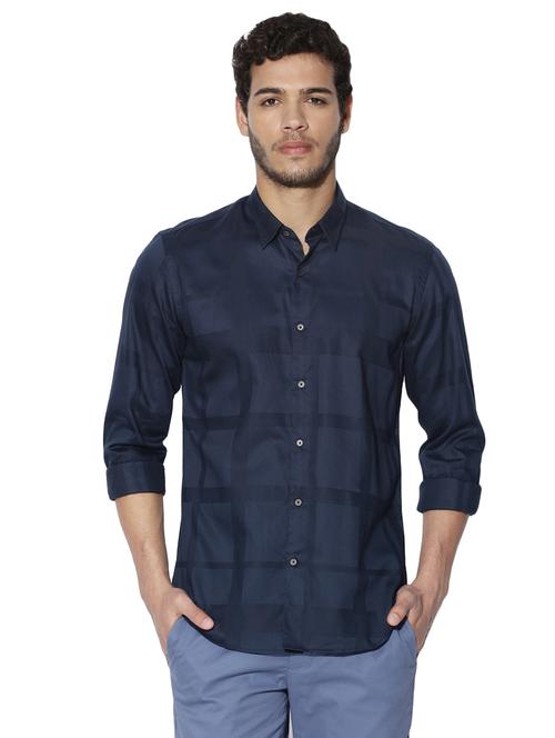 navy blue cotton casual shirt - 14891394 - Very Small Image - 1