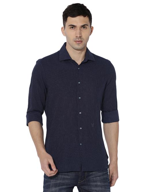 navy blue cotton casual shirt - 14891455 - Very Small Image - 1