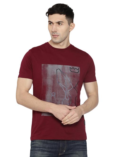 maroon cotton front print t-shirt - 14891485 - Very Small Image - 1