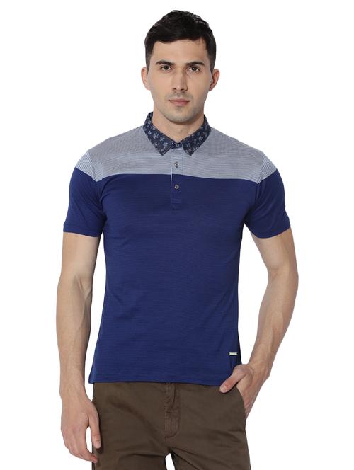 navy blue cotton collared tshirt - 14891507 - Very Small Image - 1