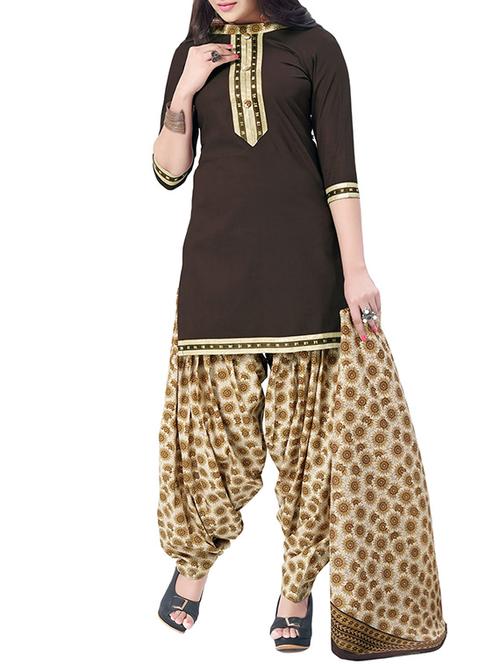 brown cotton unstitched patiyala suit - 14891538 - Very Small Image - 1