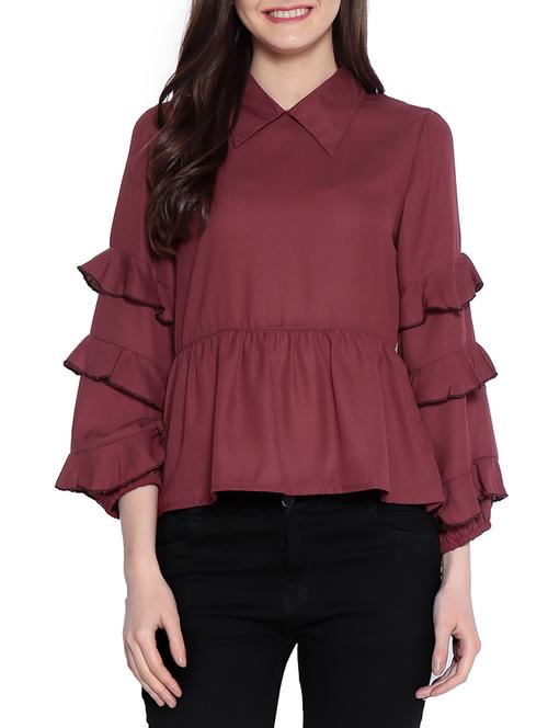 solid maroon crepe top - 14891687 - Very Small Image - 1
