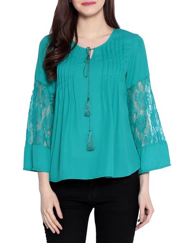 solid green crepe top - 14891692 - Very Small Image - 1