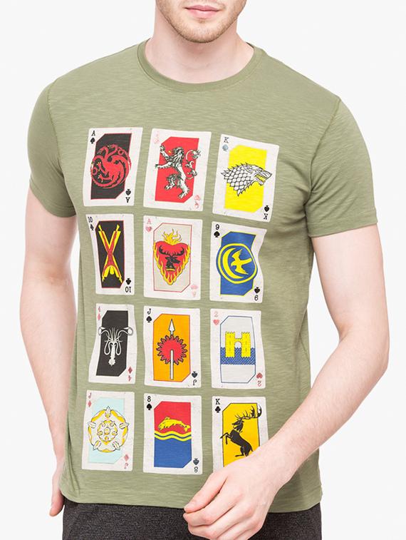 olive green cotton front print tshirt - 14891818 - Zoom Image - 1