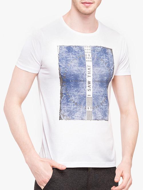 white cotton chest print t-shirt - 14891837 - Standard Image - 1
