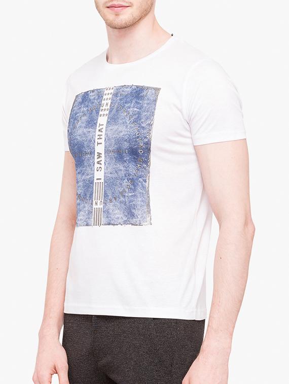 white cotton chest print t-shirt - 14891837 - Zoom Image - 2