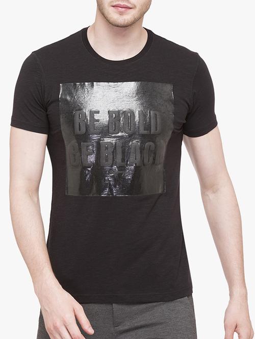 black cotton chest print t-shirt - 14891843 - Standard Image - 1