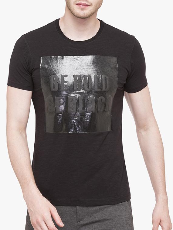 black cotton chest print t-shirt - 14891843 - Zoom Image - 1
