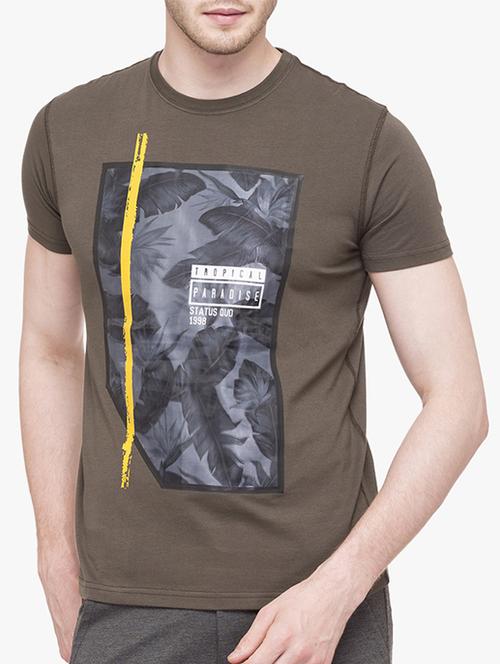 olive green cotton front print tshirt - 14891844 - Standard Image - 1