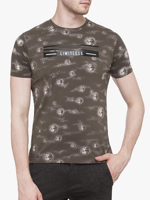 olive green cotton all over print tshirt - 14891846 - Standard Image - 1