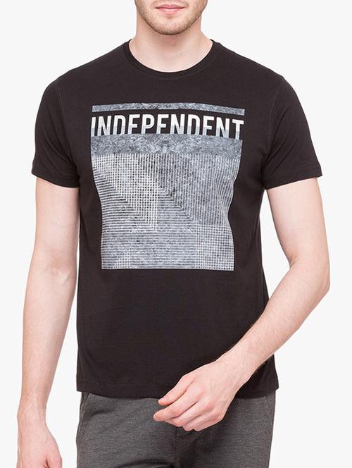 black cotton chest print tshirt - 14891851 - Standard Image - 1