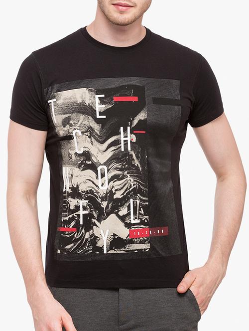 black cotton front print tshirt - 14891853 - Standard Image - 1