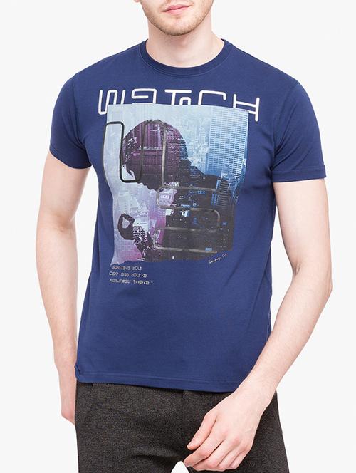 blue cotton chest print tshirt - 14891854 - Standard Image - 1