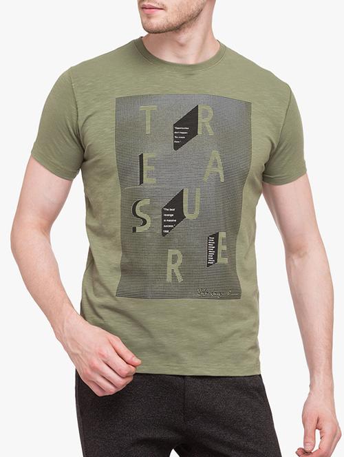 olive green cotton front print tshirt - 14891855 - Standard Image - 1