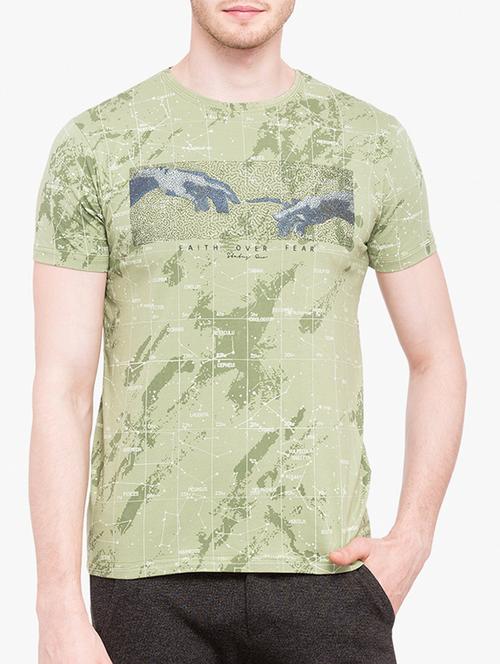 olive green cotton all over print tshirt - 14891857 - Standard Image - 1