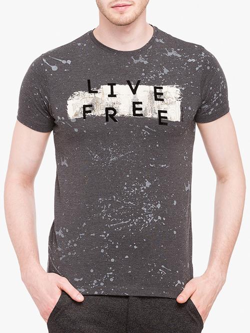 grey cotton all over print tshirt - 14891858 - Standard Image - 1