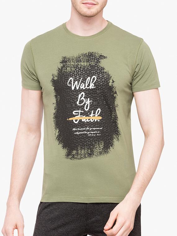 olive green cotton chest print t-shirt - 14891861 - Zoom Image - 1