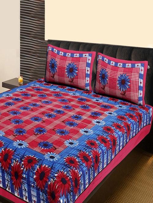 Cotton Traditional Double Bed Sheet With 2 Pillow Covers - 14891870 - Very Small Image - 1