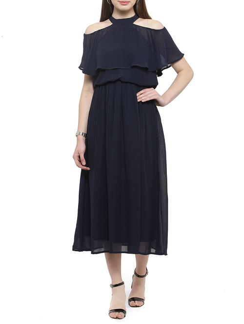 navy blue crepe blouson dress - 14892079 - Standard Image - 1