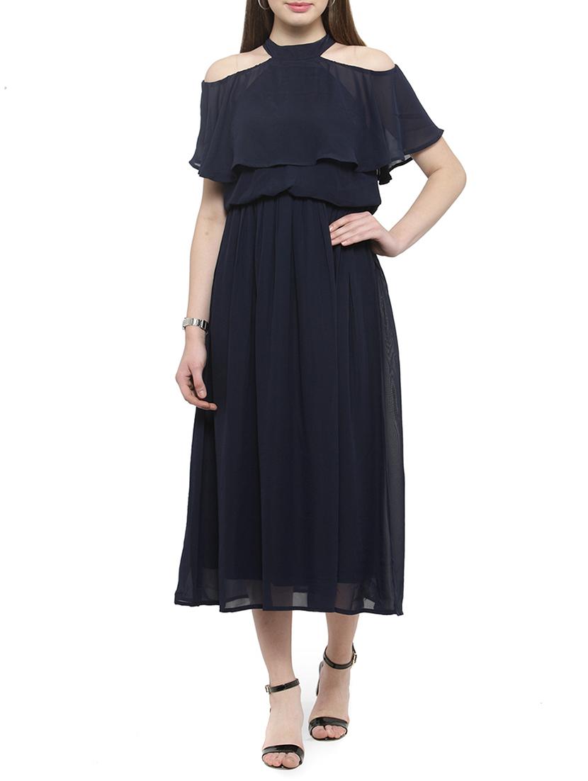 navy blue crepe blouson dress - 14892079 - Zoom Image - 1