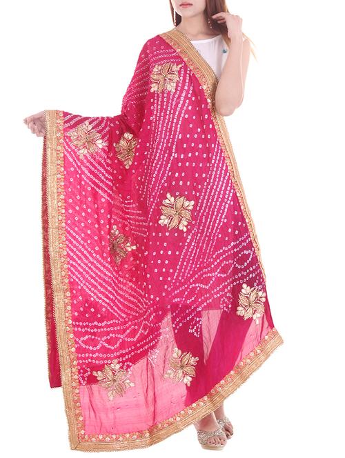 pink art silk bandhani dupatta - 14892177 - Standard Image - 1