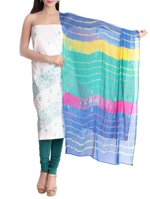 white cotton unstitched churidar suit - 14892270 - Very Small Image - 1