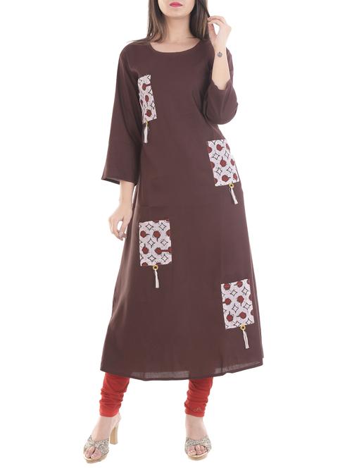 brown rayon a-line kurta - 14892942 - Very Small Image - 1