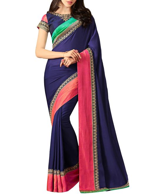 blue bordered saree with blouse - 14893045 - Very Small Image - 1