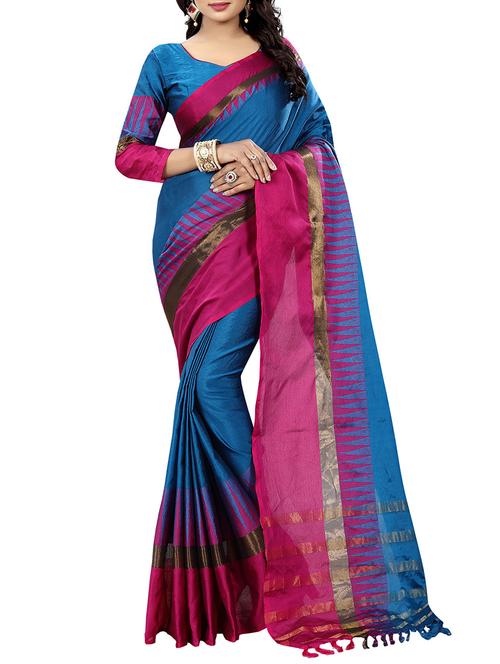 blue woven saree with blouse - 14893052 - Very Small Image - 1