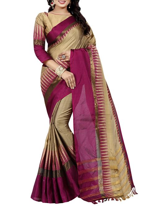 beige woven saree with blouse - 14893053 - Very Small Image - 1