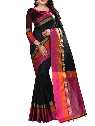 black bordered saree with blouse - 14893057 - Very Small Image - 1