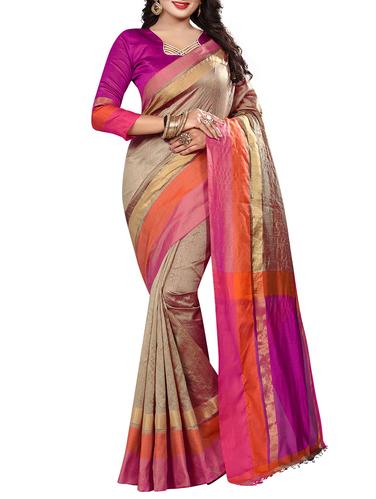 beige bordered saree with blouse - 14893059 - Very Small Image - 1