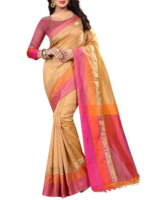 Beige bordered saree with blouse - 14893064 - Very Small Image - 1